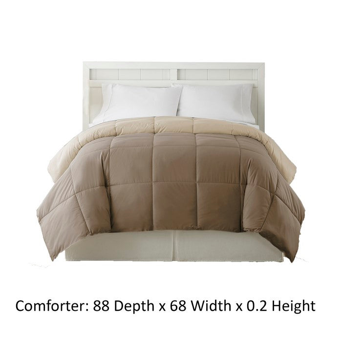 Genoa Twin Size Box Quilted Reversible Comforter The Urban Port, Brown and Gold