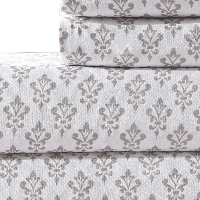 Venice 3 Piece Twin Size Damask Sheet Set The Urban Port, White and Gray