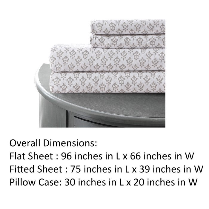 Venice 3 Piece Twin Size Damask Sheet Set The Urban Port, White and Gray