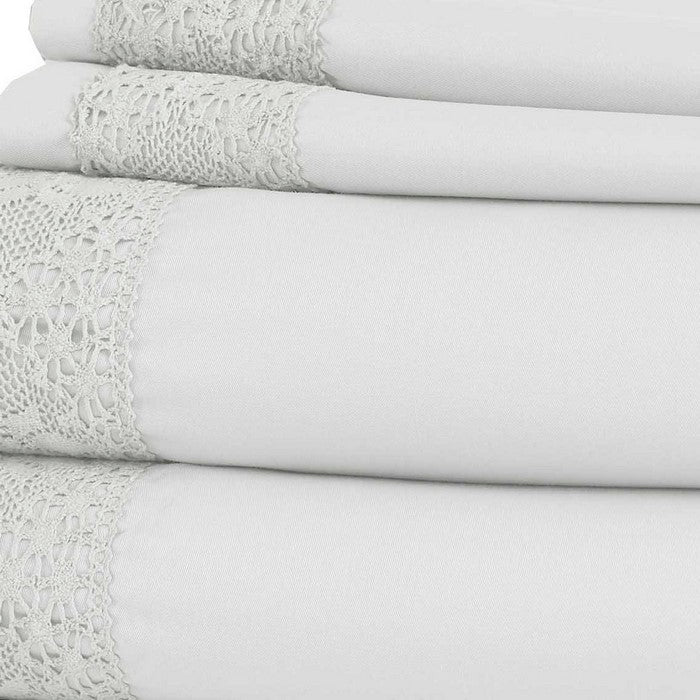 Le Mans 3 Piece Twin Size Sheet Set with Lace Details The Urban Port, White