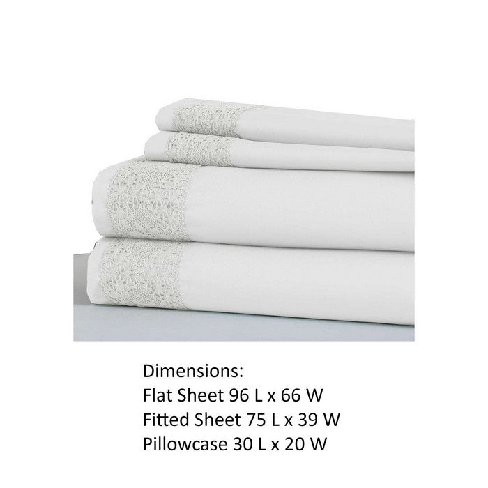 Le Mans 3 Piece Twin Size Sheet Set with Lace Details The Urban Port, White