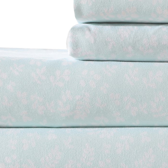 Venice 4 Piece Button Fern King Size Sheet Set The Urban Port, Blue and White