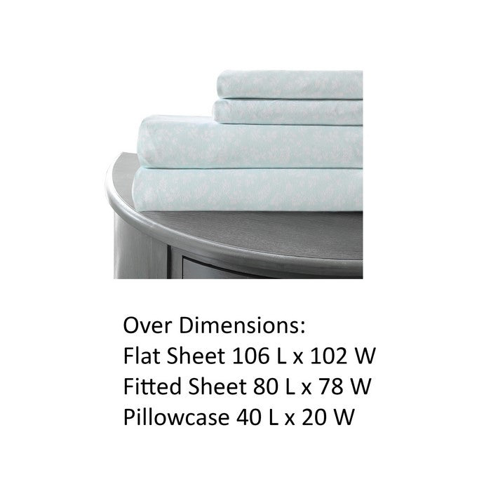 Venice 4 Piece Button Fern King Size Sheet Set The Urban Port, Blue and White