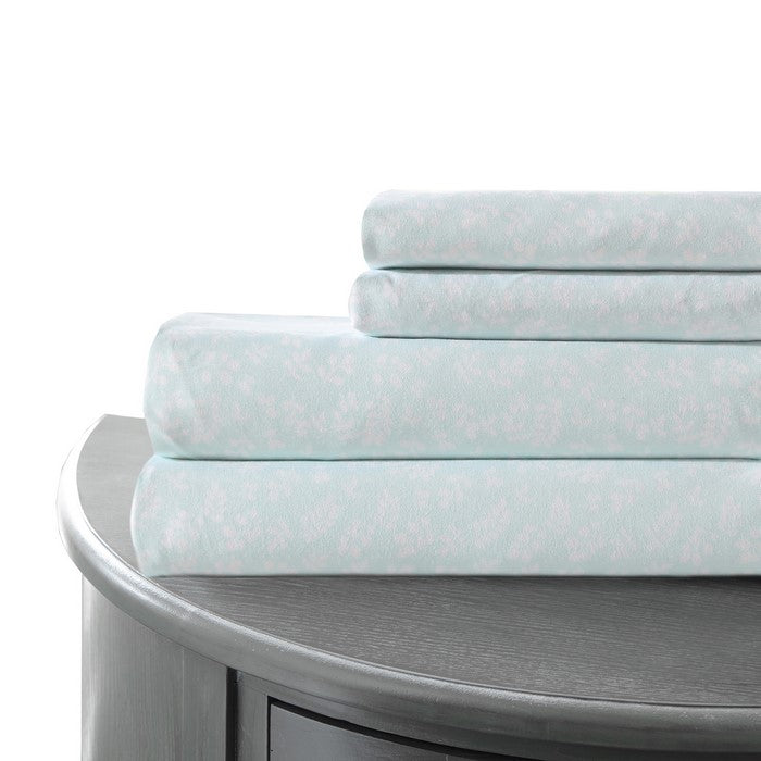 Venice 4 Piece Button Fern King Size Sheet Set The Urban Port, Blue and White