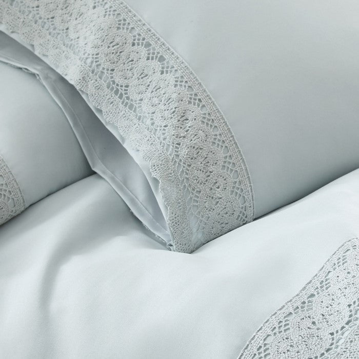 Udine 3 Piece Twin Size Crochet lace Microfiber Sheet Set The Urban Port, Light Blue
