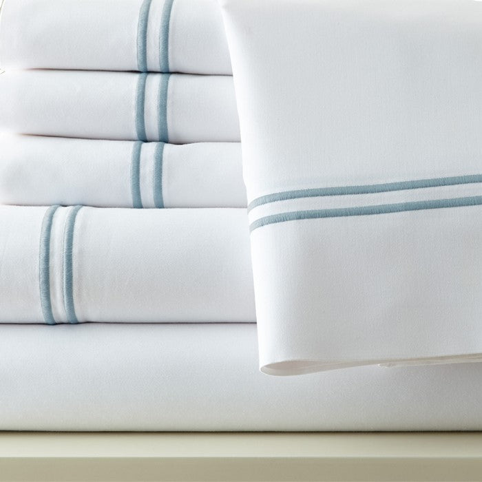 Milan 6 Piece Full Sheet Set with Double Marrow Hem The Urban Port, White and Blue