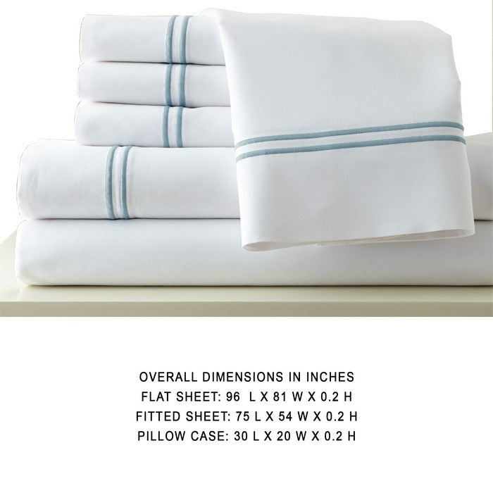 Milan 6 Piece Full Sheet Set with Double Marrow Hem The Urban Port, White and Blue