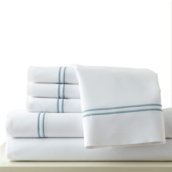 Milan 6 Piece Full Sheet Set with Double Marrow Hem The Urban Port, White and Blue