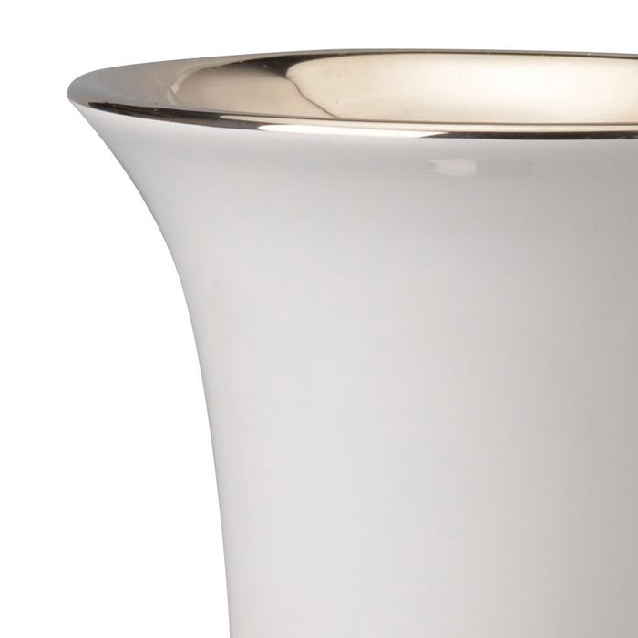 Ceramic Vase with Flared Top and Pedestal Base, Medium, White and Gold