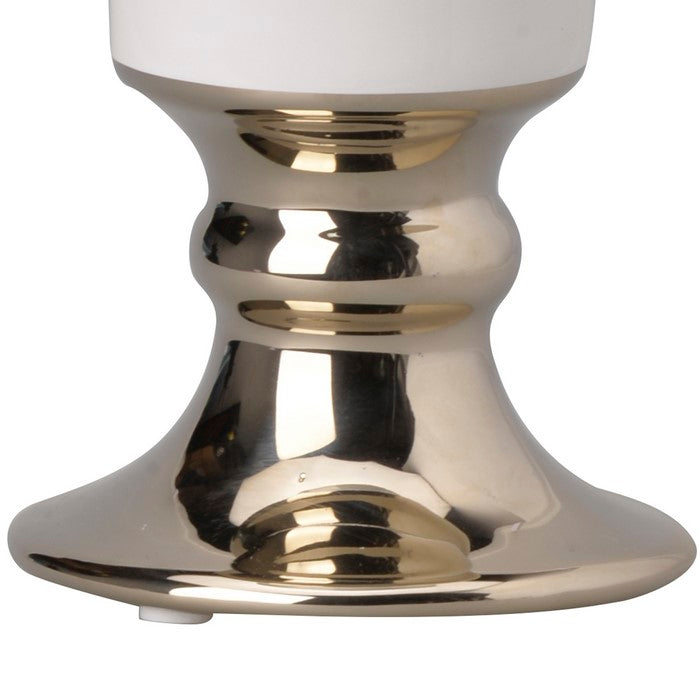 Ceramic Vase with Flared Top and Pedestal Base, Medium, White and Gold