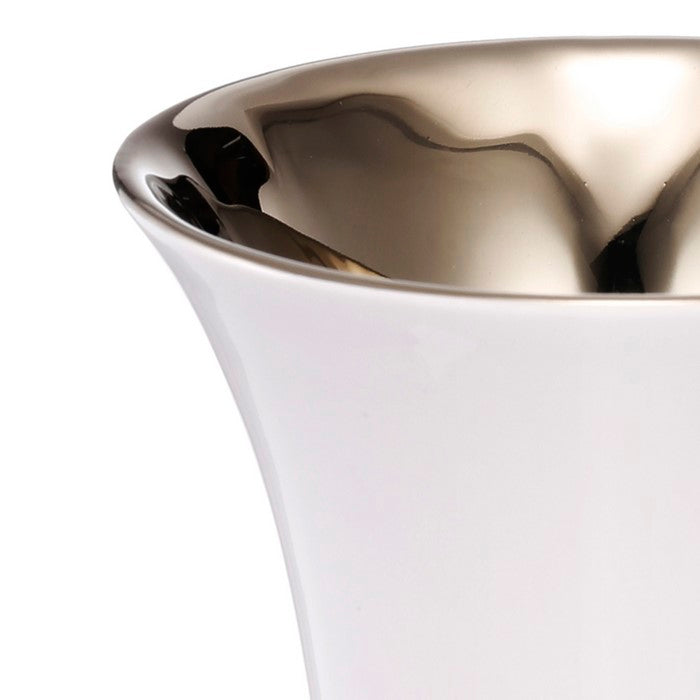 Ceramic Vase with Flared Top and Pedestal Base, Small, White and Gold