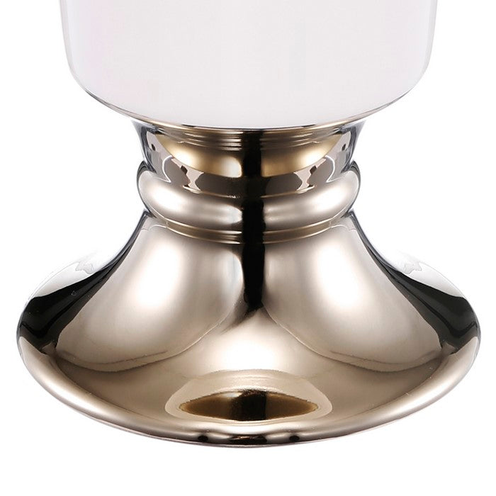 Ceramic Vase with Flared Top and Pedestal Base, Small, White and Gold