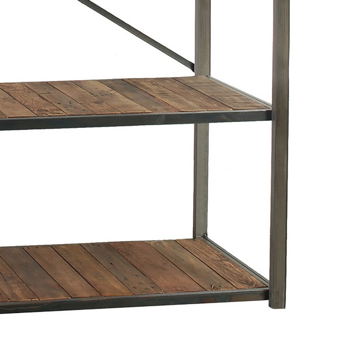 Wood and Metal Four Shelves Book Unit with Open Back and Front, Brown