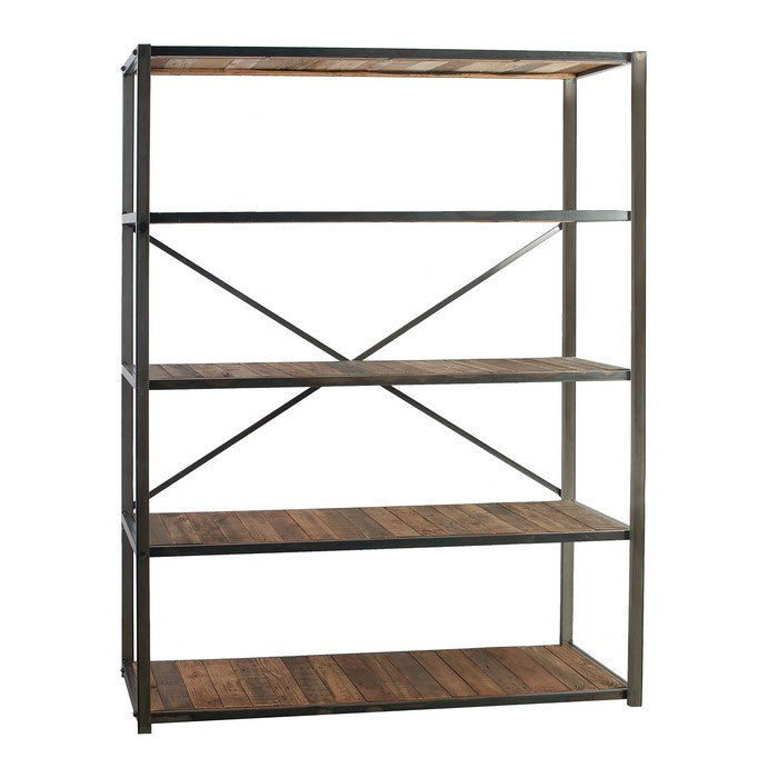 Wood and Metal Four Shelves Book Unit with Open Back and Front, Brown