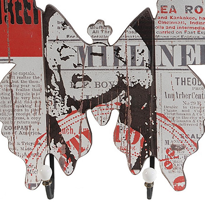 Butterfly Shaped Newspaper Print Wall Decor, Set of 2, Multicolor