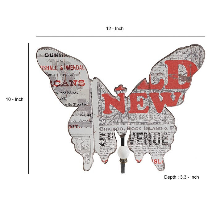 Butterfly Wall Decor with Newspaper Print, Set of 4, Multicolor