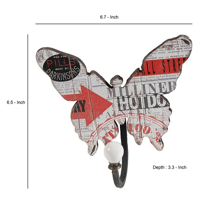 Butterfly Wall Decor with 4 Metal Hooks, Set of 4,Multicolor