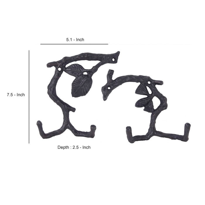 Wood Branch Look Wall Hooks with Key Hole Hanging, Black, Set of 2