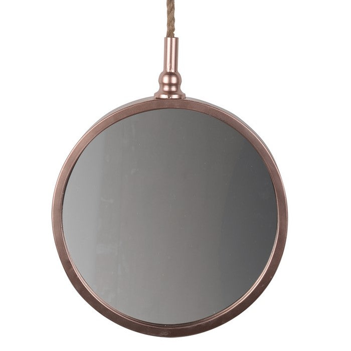 Metal Frame Round Wall Mirror with Attached Rope Hanging,Small, Copper