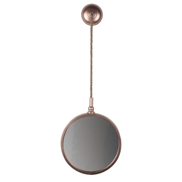 Metal Frame Round Wall Mirror with Attached Rope Hanging,Small, Copper
