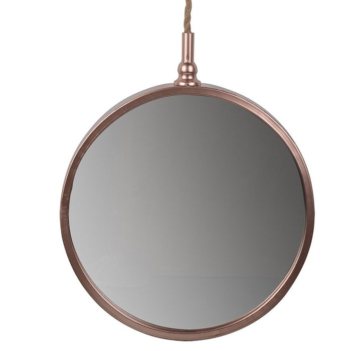 Metal Frame Round Wall Mirror with Attached Rope Hanging,Medium,Copper