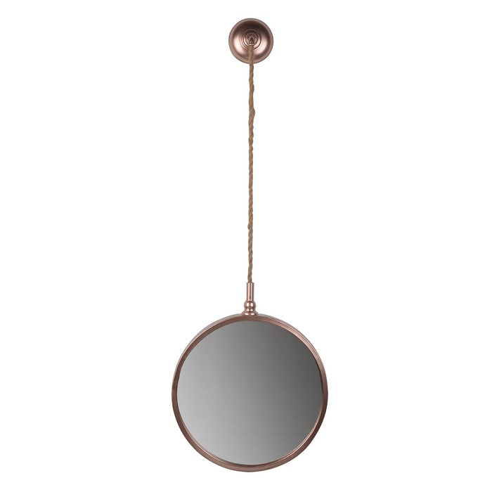 Metal Frame Round Wall Mirror with Attached Rope Hanging,Medium,Copper