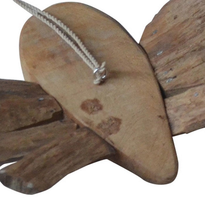 Teak Butterfly Decor with Two Attached Rope Hangings, Small, Brown