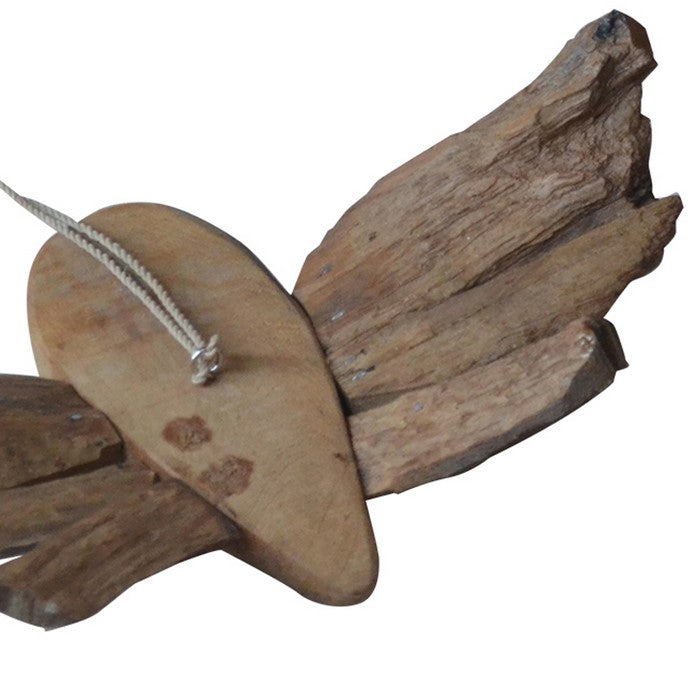 Teak Butterfly Decor with Two Attached Rope Hangings, Small, Brown