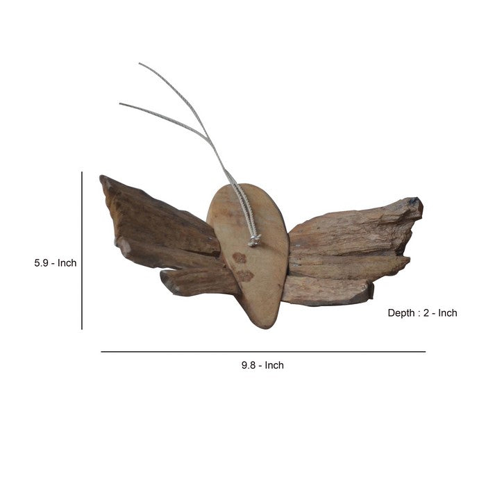 Teak Butterfly Decor with Two Attached Rope Hangings, Small, Brown