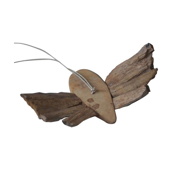 Teak Butterfly Decor with Two Attached Rope Hangings, Small, Brown