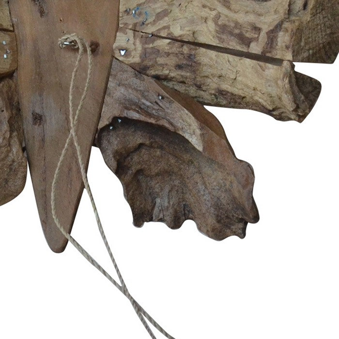 Teak Butterfly Decor with Two Attached Rope Hangings, Large, Brown