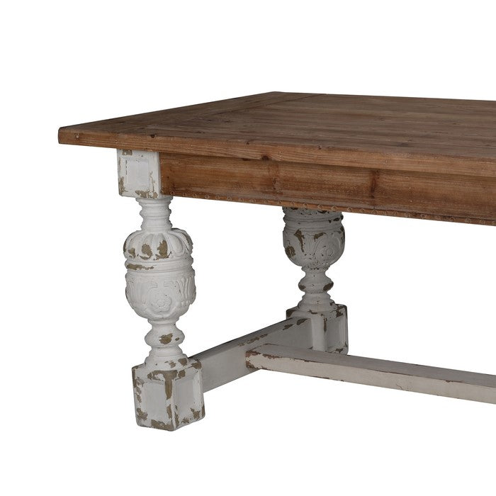 Wooden Rectangle Dining Table with Pedestal Feet,Brown and White