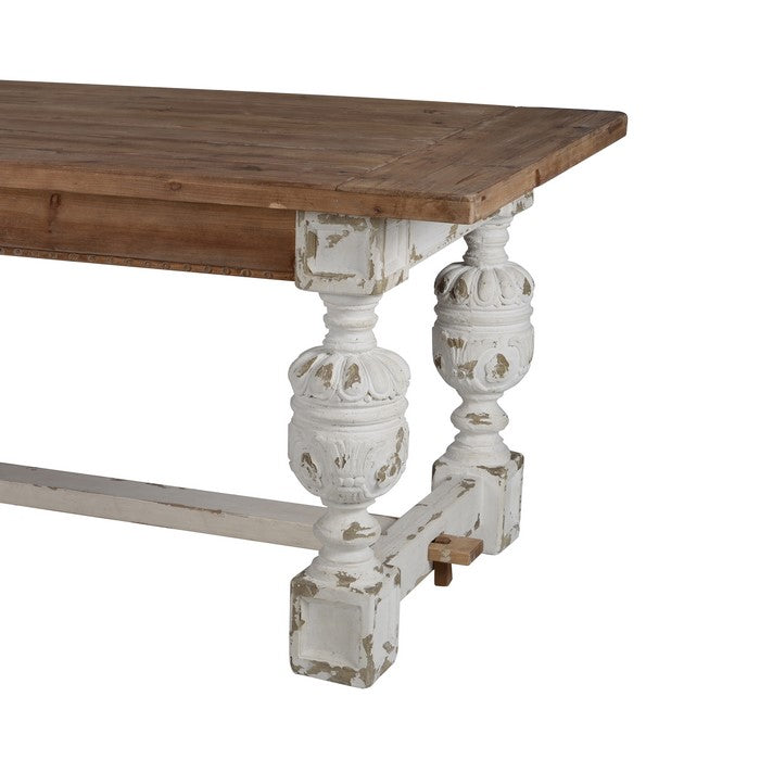 Wooden Rectangle Dining Table with Pedestal Feet,Brown and White