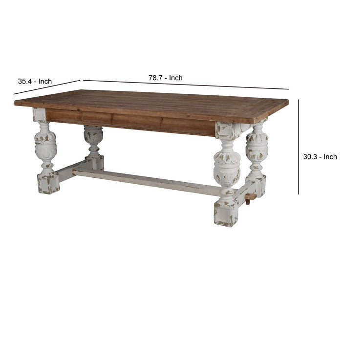 Wooden Rectangle Dining Table with Pedestal Feet,Brown and White
