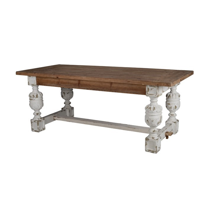 Wooden Rectangle Dining Table with Pedestal Feet,Brown and White