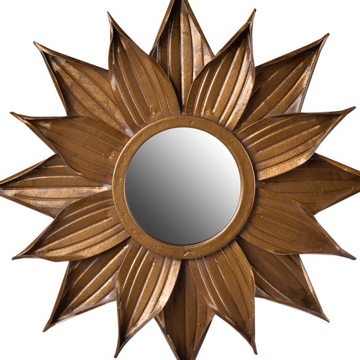 Metal Starburst Table Mirror with Rectangle Wooden Base,Gold and Black