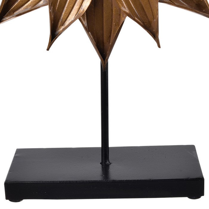 Metal Starburst Table Mirror with Rectangle Wooden Base,Gold and Black