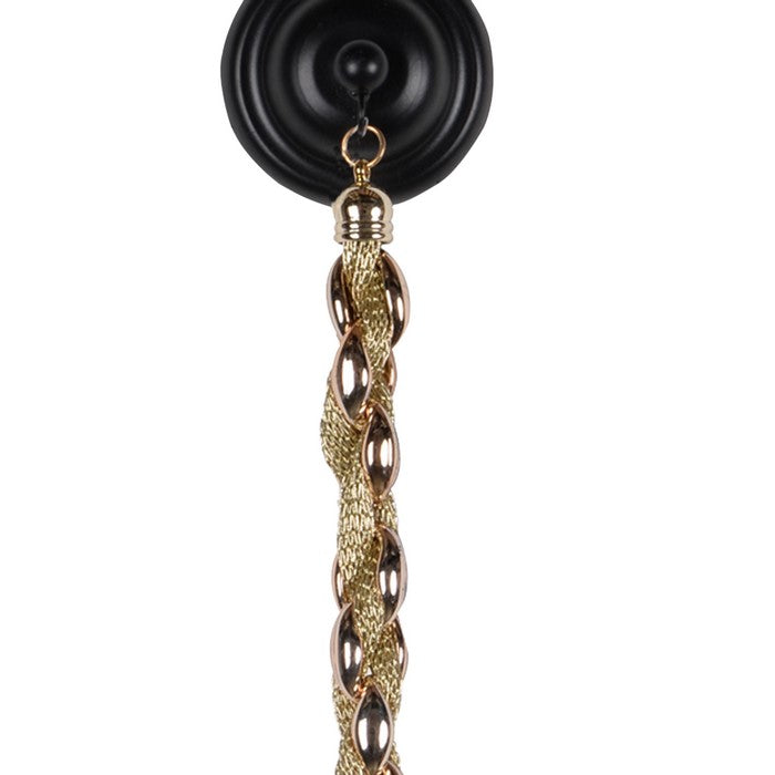 Round Metal Wall Mirror with Chain Hanger, Black and Gold