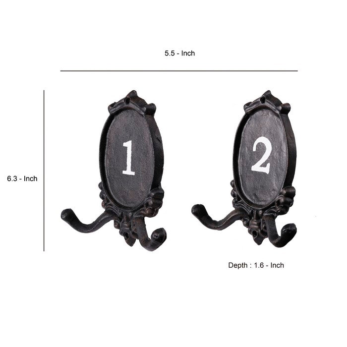 Iron Prong Coat Hook with Dual Hanging Angles, Set of 2, Black
