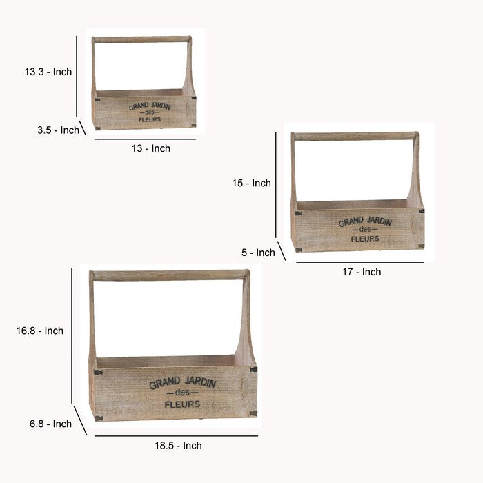 Wooden Toolbox Flower Planter with Handle, Set of 3, Brown