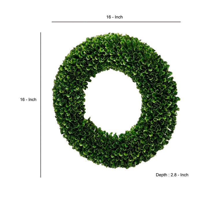 Round Faux Boxwood Plastic Wreath forDecoration, Green