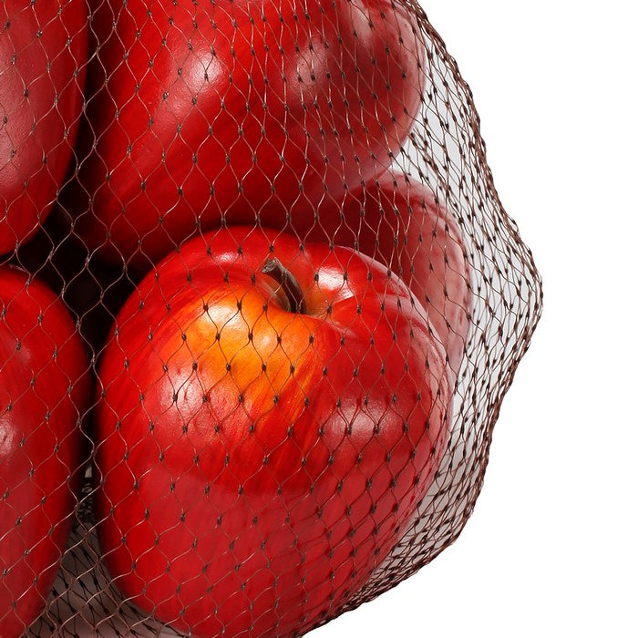Decorative 6 Piece Artificial Apple in Plastic Net Bag, Red