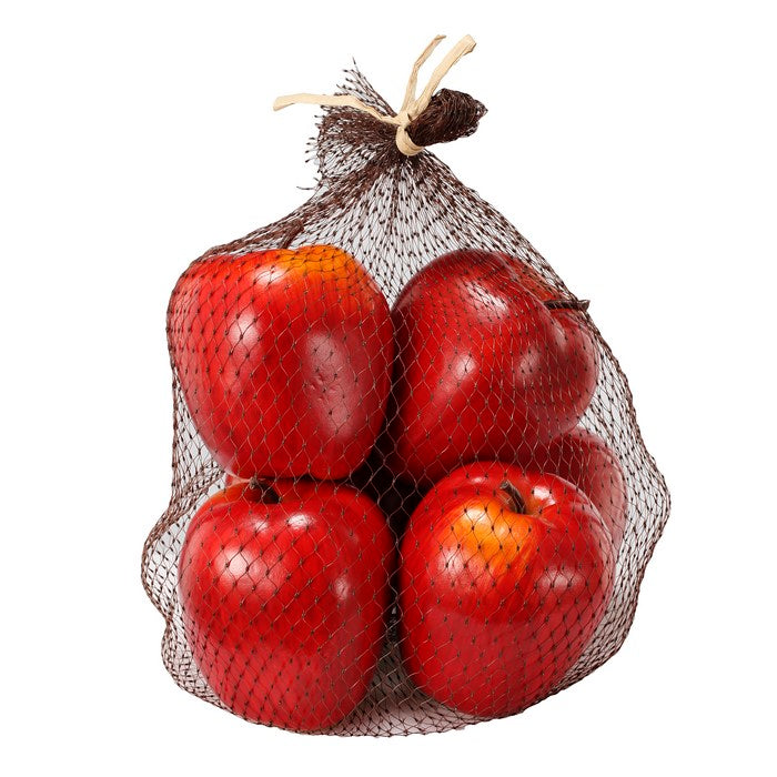 Decorative 6 Piece Artificial Apple in Plastic Net Bag, Red