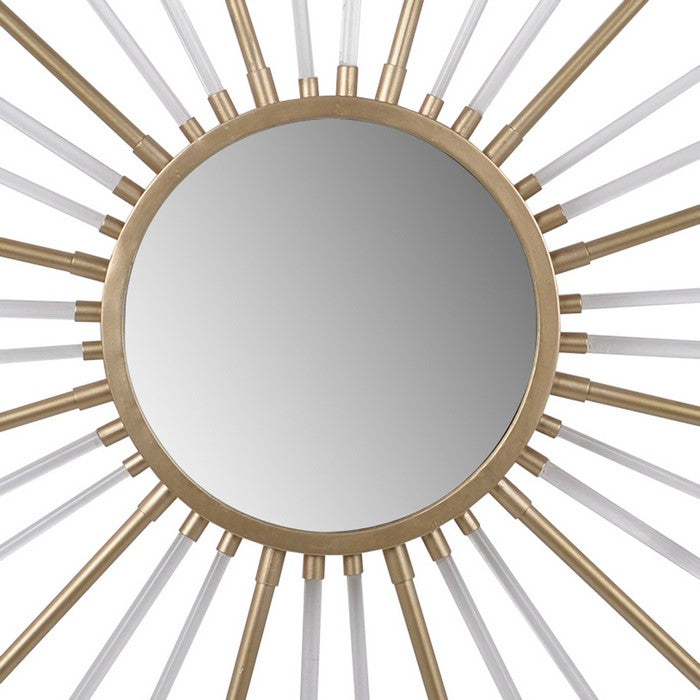 Iron Mirror with Sparkled Sunburst Design, Large, White and Gold
