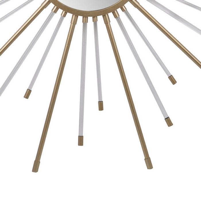 Iron Mirror with Sparkled Sunburst Design, Large, White and Gold