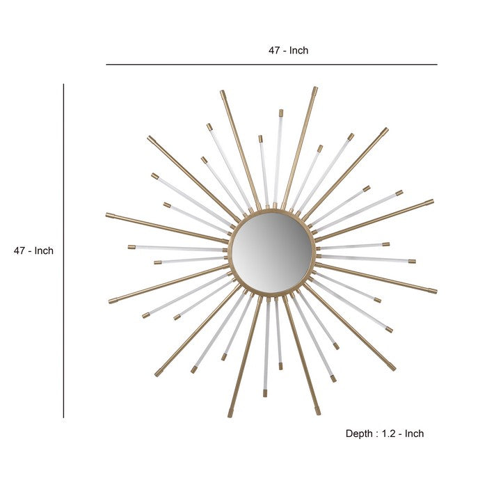 Iron Mirror with Sparkled Sunburst Design, Large, White and Gold