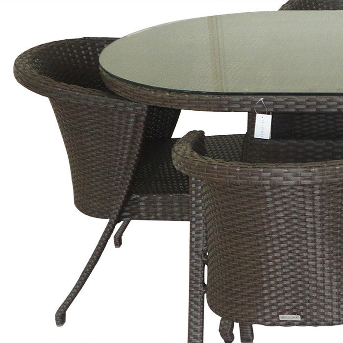 Woven Iron Chairs and Table with Slanted Feet,Set of 7,White and Brown