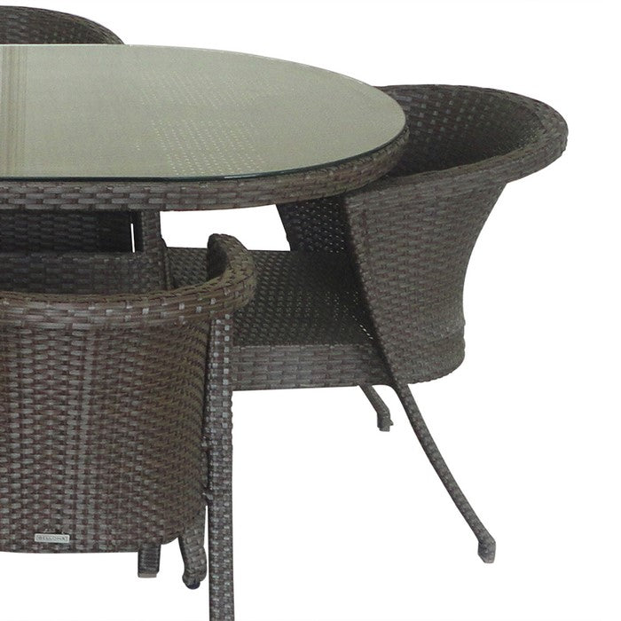 Woven Iron Chairs and Table with Slanted Feet,Set of 7,White and Brown