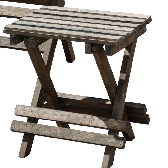 Wooden Chairs with Slated Plank Table Top and Seats,Set of 3, Brown