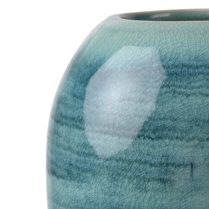 Decorative Ceramic Rugby Ball Shaped Vase with Tapered Bottom, Blue